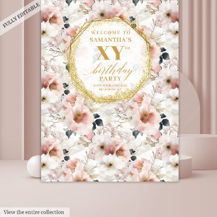 Graceful Dusty Pink Floral Birthday Photo Booth Tapestry