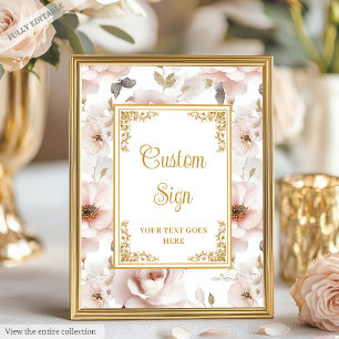Graceful dusty pink flowers gold accents custom poster