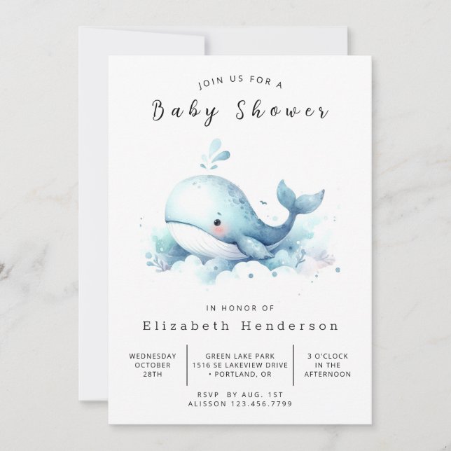  Graceful Editable Whale Baby Shower Invitation (Front)