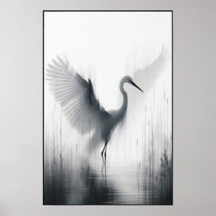 Graceful Egret In Soft Marsh Poster