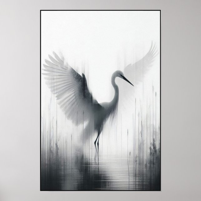 Graceful Egret In Soft Marsh Poster (Front)
