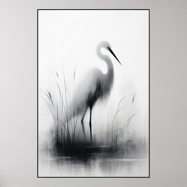 Graceful Egret In Soft Marsh Poster (Front)