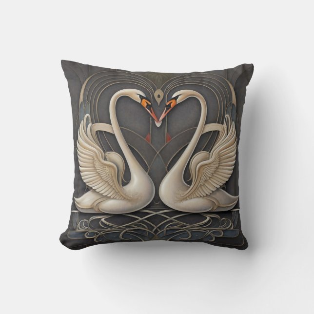 Graceful Elegance: Swan Throw Pillow  (Front)