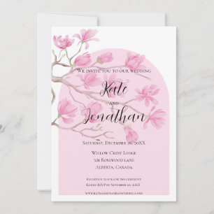 Graceful Elegant Pink Magnolia Garden Invitation