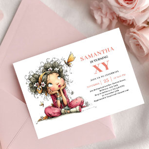 Graceful Fairy Girl 1st Birthday Pink Blush invite