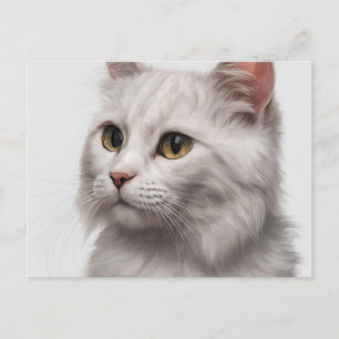 Graceful Feline: A White Cat Art Print Postcard