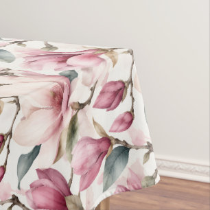 Graceful Feminine Watercolor Magnolias Tablecloth
