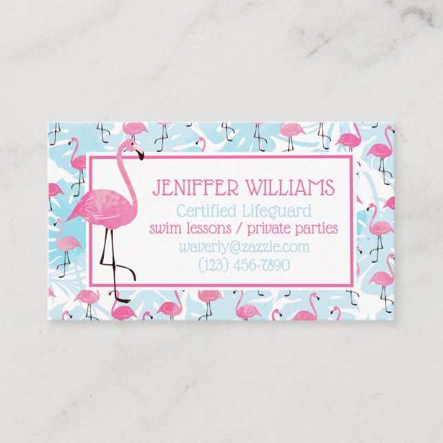 Graceful flamingos and monstera leaves             business card (Front)