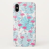 Graceful flamingos and monstera leaves