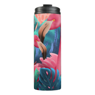 Graceful Flamingos And Tropical Leaves Thermal Tumbler