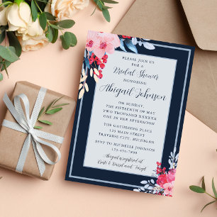 Graceful Floral Pink and Dusty Blue Bridal Shower Invitation