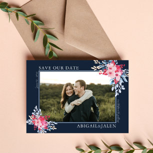Graceful Floral Pink and Dusty Blue Wedding Save The Date