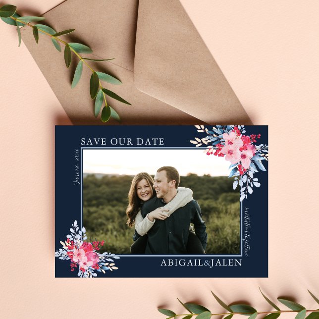Graceful Floral Pink and Dusty Blue Wedding Save The Date (Creator Uploaded)