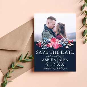Graceful Floral Pink and Dusty Blue Wedding Save The Date