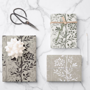 Graceful Floral Silhouettes Modern Botanical Wrapping Paper Sheet