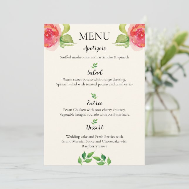 Graceful Floral Wedding Menu (Standing Front)