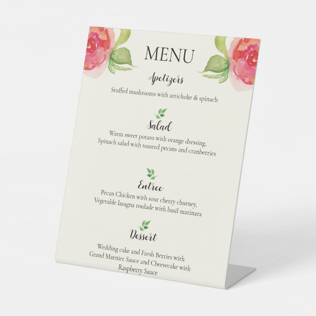 Graceful Floral Wedding Menu Pedestal Sign (Front)