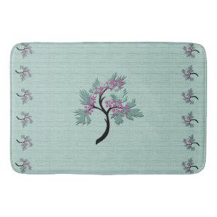 Graceful Flowering Tree Green + Plum Bath Mat