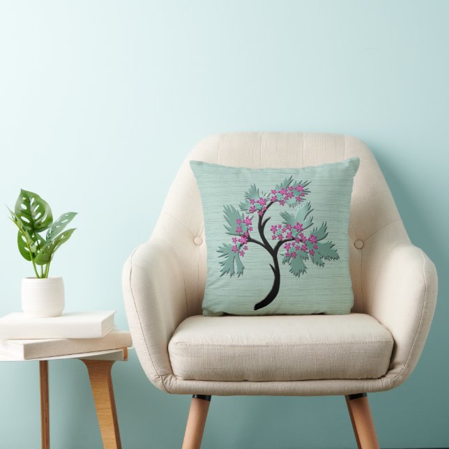 Graceful Flowering Tree Green + Plum Cushion (Chair)