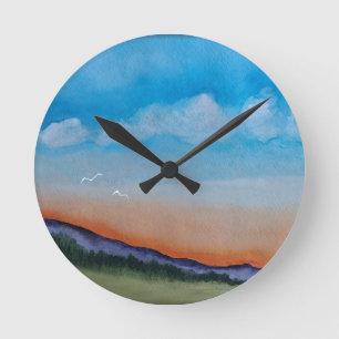 Graceful Glowing Sunset Hills Round Clock