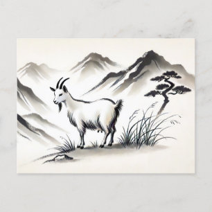 Graceful Goat on Meadow with Mountains Holiday Postcard