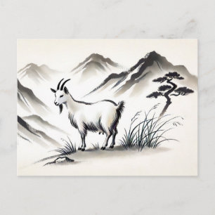 Graceful Goat on Meadow with Mountains Holiday Postcard