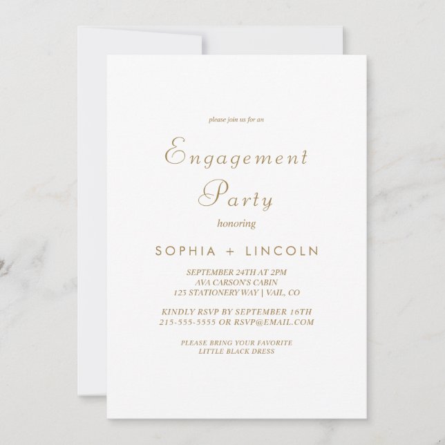 Graceful Gold Calligraphy Engagement Party  Invitation (Front)