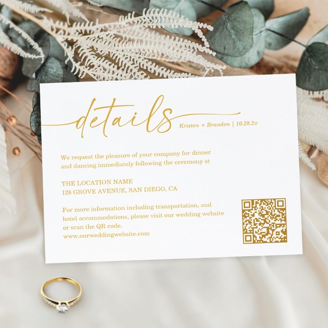 Graceful Gold Colour Script Wedding Details QR Cod Enclosure Card (Creator Uploaded)