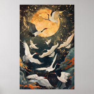 Graceful Golden Crane Family Gathering Poster