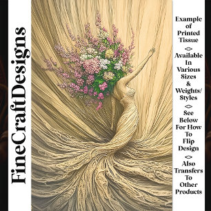 Graceful Golden Woman Floral Crown W2 Decoupage Tissue Paper