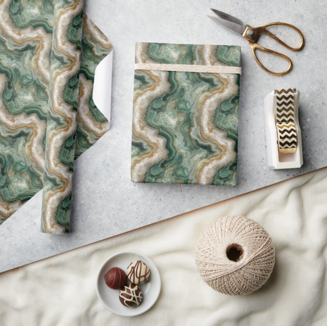 Graceful Green Marble Pattern Wrapping Paper (Crafts)