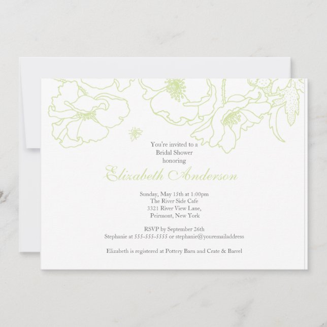 Graceful Green Poppy Floral Bridal Shower Invite (Front)