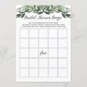 Graceful Greenery Bridal Shower Bingo Card