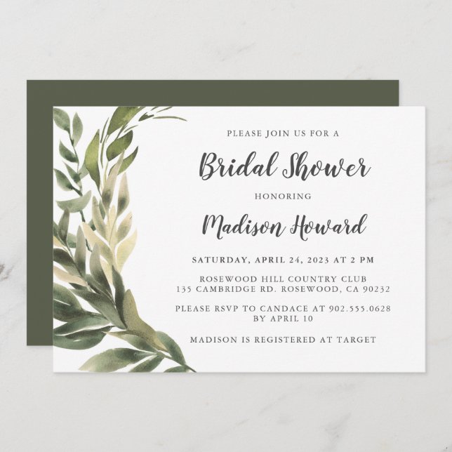 Graceful Greenery Bridal Shower Invitation (Front/Back)