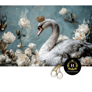 Graceful Grey Swan Gold Crown Floral Decoupage   Tissue Paper