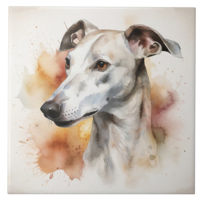 Graceful Greyhound, Dog, Pet, Watercolor Ceramic Tile (Front)