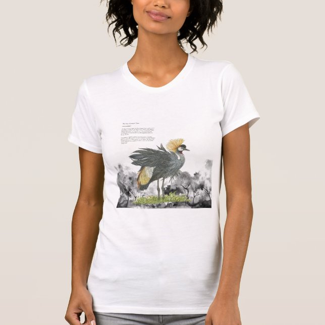 Graceful Handpainted Grey Crowned Crane T-Shirt (Front)