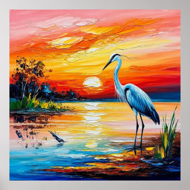Graceful Heron in a Serene Pond Poster (Front)