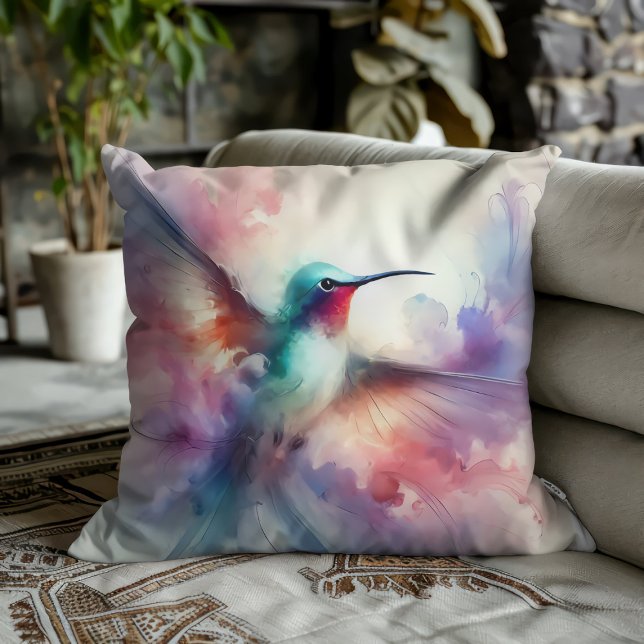 Graceful Hummingbird in Watercolor Cushion (Creator Uploaded)