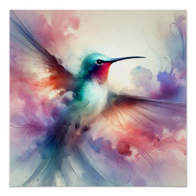 Graceful Hummingbird in Watercolor Poster (Front)
