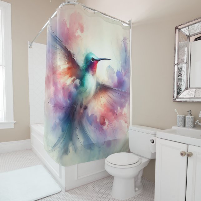 Graceful Hummingbird in Watercolor Shower Curtain (In Situ)