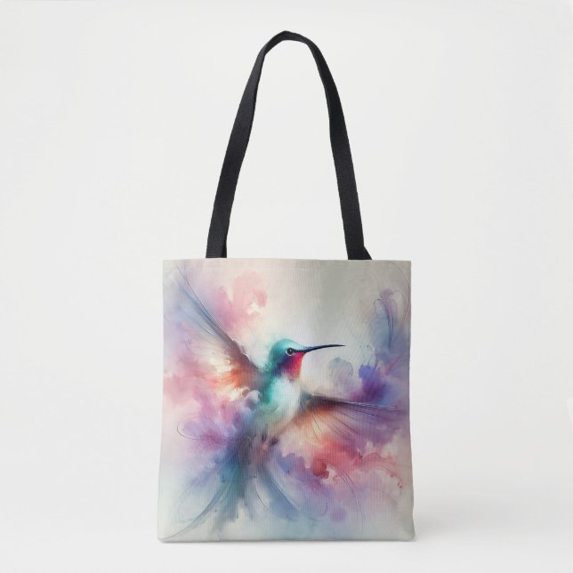 Graceful Hummingbird in Watercolor Tote Bag (Front)