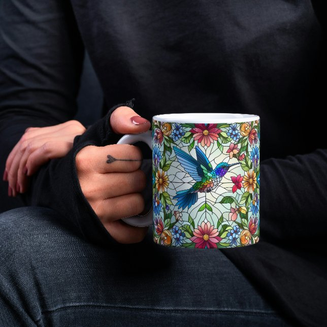 Graceful Hummingbird with Stained Glass Effect Coffee Mug (Creator Uploaded)