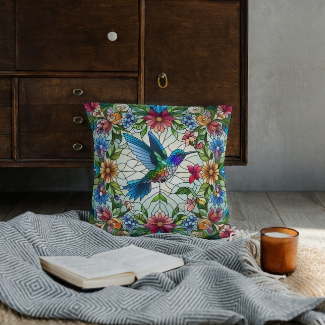 Graceful Hummingbird with Stained Glass Effect Cushion (Creator Uploaded)