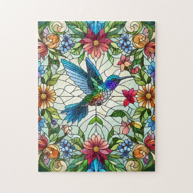 Graceful Hummingbird with Stained Glass Effect Jigsaw Puzzle (Vertical)
