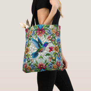Graceful Hummingbird with Stained Glass Effect Tote Bag
