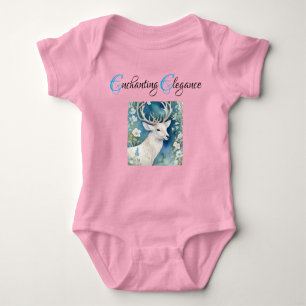 Graceful in Bloom: Snow-White Deer  Baby Bodysuit