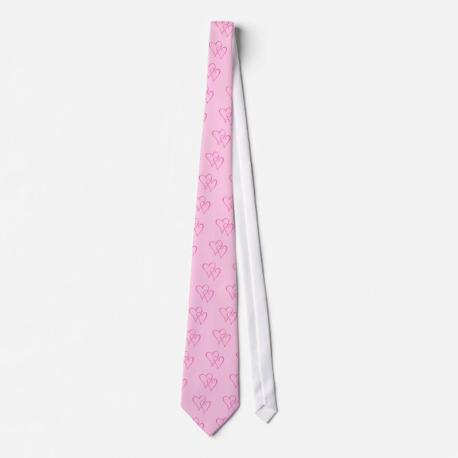 Graceful Interlocking Pink Hearts Tie (Front)