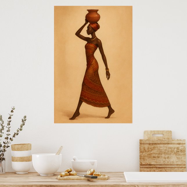 Graceful Journey | African Woman with Pitcher Poster (Kitchen)