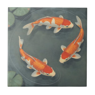 Graceful Koi Fish Pond Serenity Design Ceramic Tile